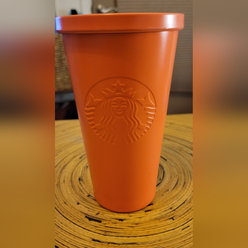 RARE 2015 STARBUCKS 16 OZ STAINLESS STEEL COLD CUP TUMBLER ORANGE